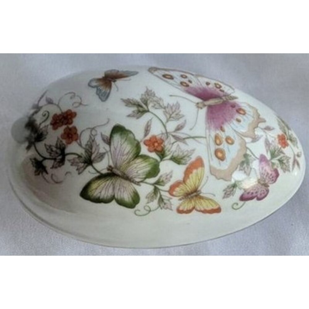 Vintage Avon 1974 Butterflies Flowers Porcelain Easter Egg Spring 22K Gold Trim